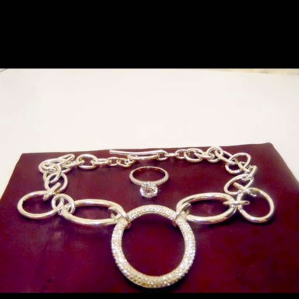 R. J. Graziano Silvertone Chain-Link Necklace & Diamonique Ring